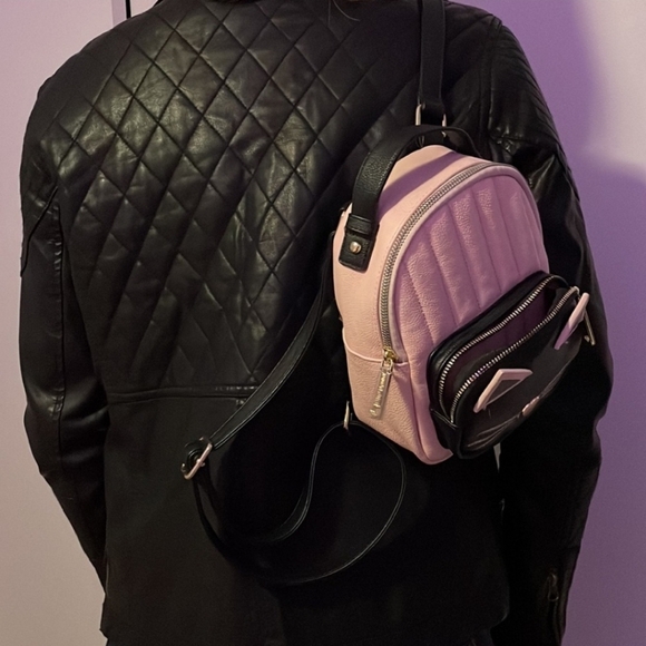 Betsy Johnson pink black Kitty cat mini backpack